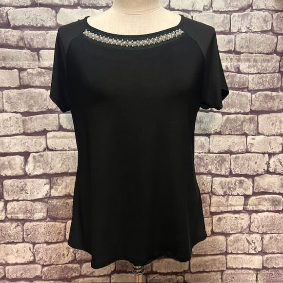 Faith & Joy Black Round Neck Short Sleeve Blouse Size Pxl